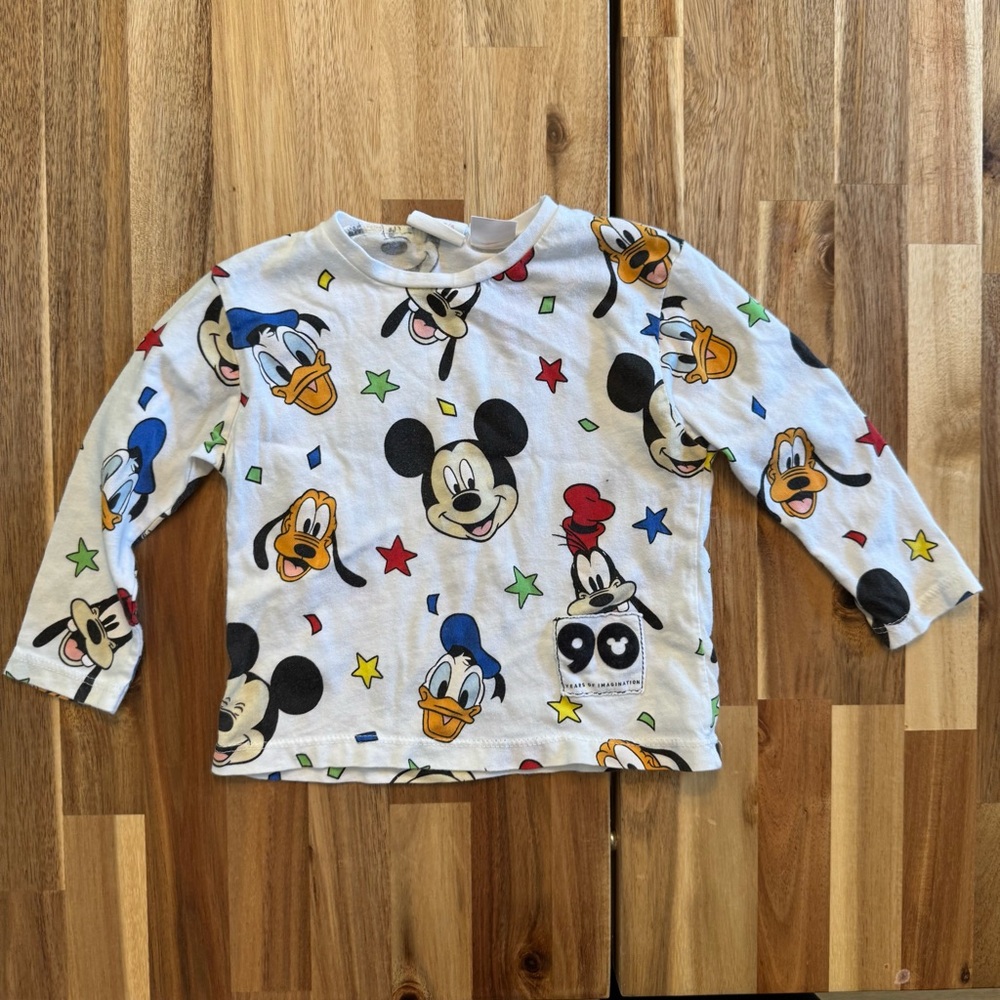 Zara Baby Disney Mickey Mouse 90‎ Years Long Sleeve Shirt White 3-6 Months